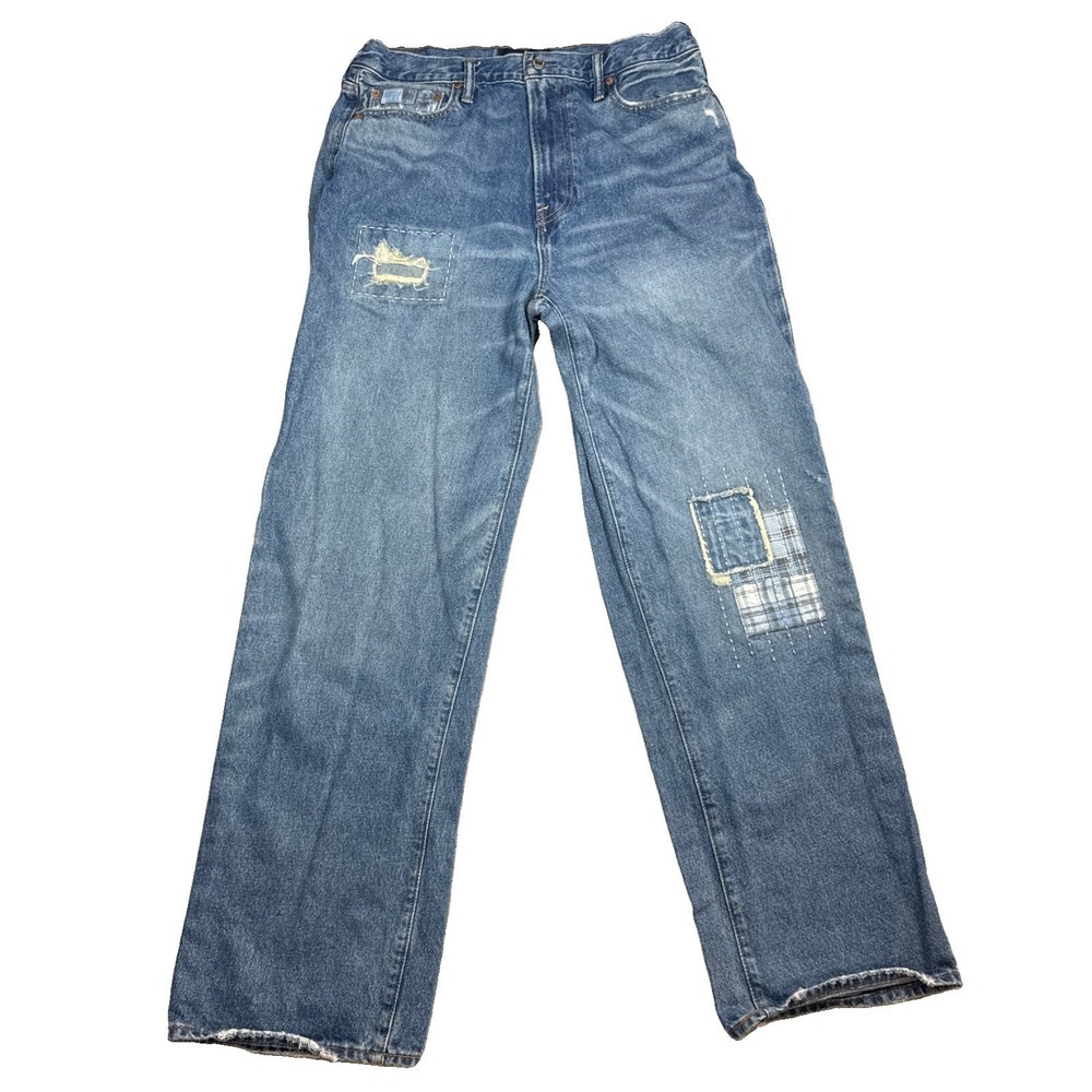 Abercrombie & Fitch Authentic Rigid Denim Baggy Jeans Men 34X34 Blue Patches